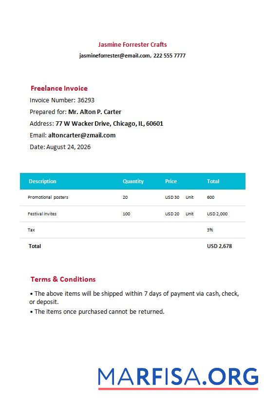 Realistic Free Freelance Invoice Form Template